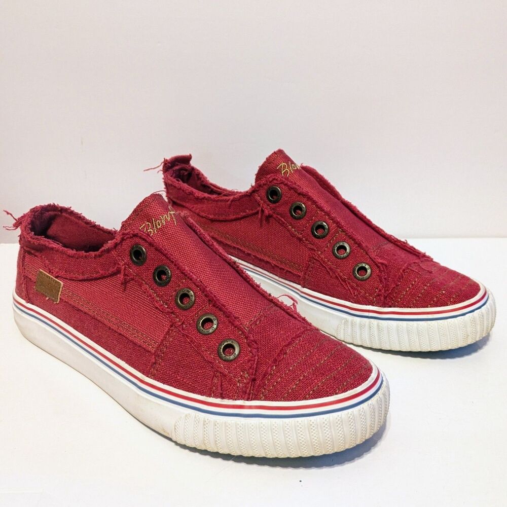 BLOWFISH MALIBU Play Red Canvas Slip-On Shoes Womens Size 8.5 Lace-Less Sneakers